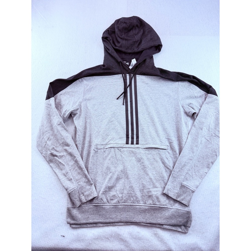 Adidas Men's Medium Pullover Hoodie Gray Black 3 Stripe Athletic Sweatshirt